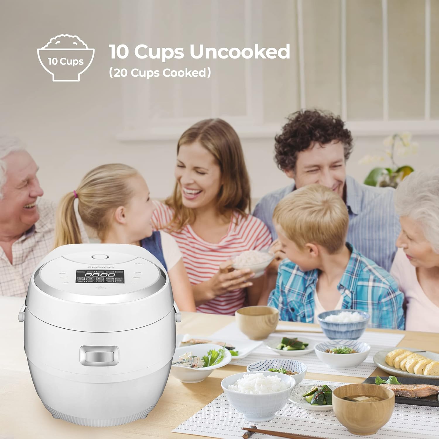CUCKOO CR-1020F | 10-Cup (Uncooked) Micom Rice Cooker | 16 Menu Options: White Rice, Brown Rice & More, Nonstick Inner Pot, Designed in Korea | White