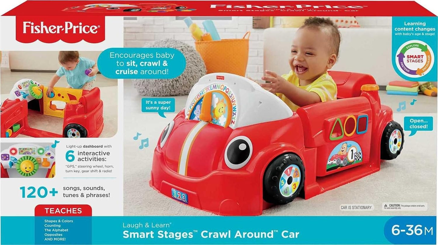 Fisher-Price Laugh & Learn Baby Activity Center Crawl Around Car with Music Lights and Smart Stages for Infants and Toddlers, Red