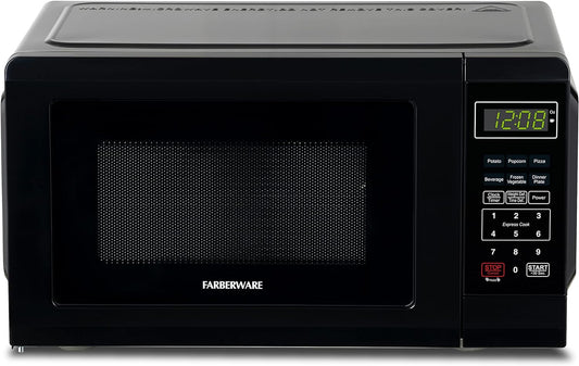 Farberware Countertop Microwave 700 Watts, 0.7 cu ft - Microwave Oven With LED Lighting and Child Lock - Perfect for Apartments and Dorms - Easy Clean Grey Interior, Retro Black