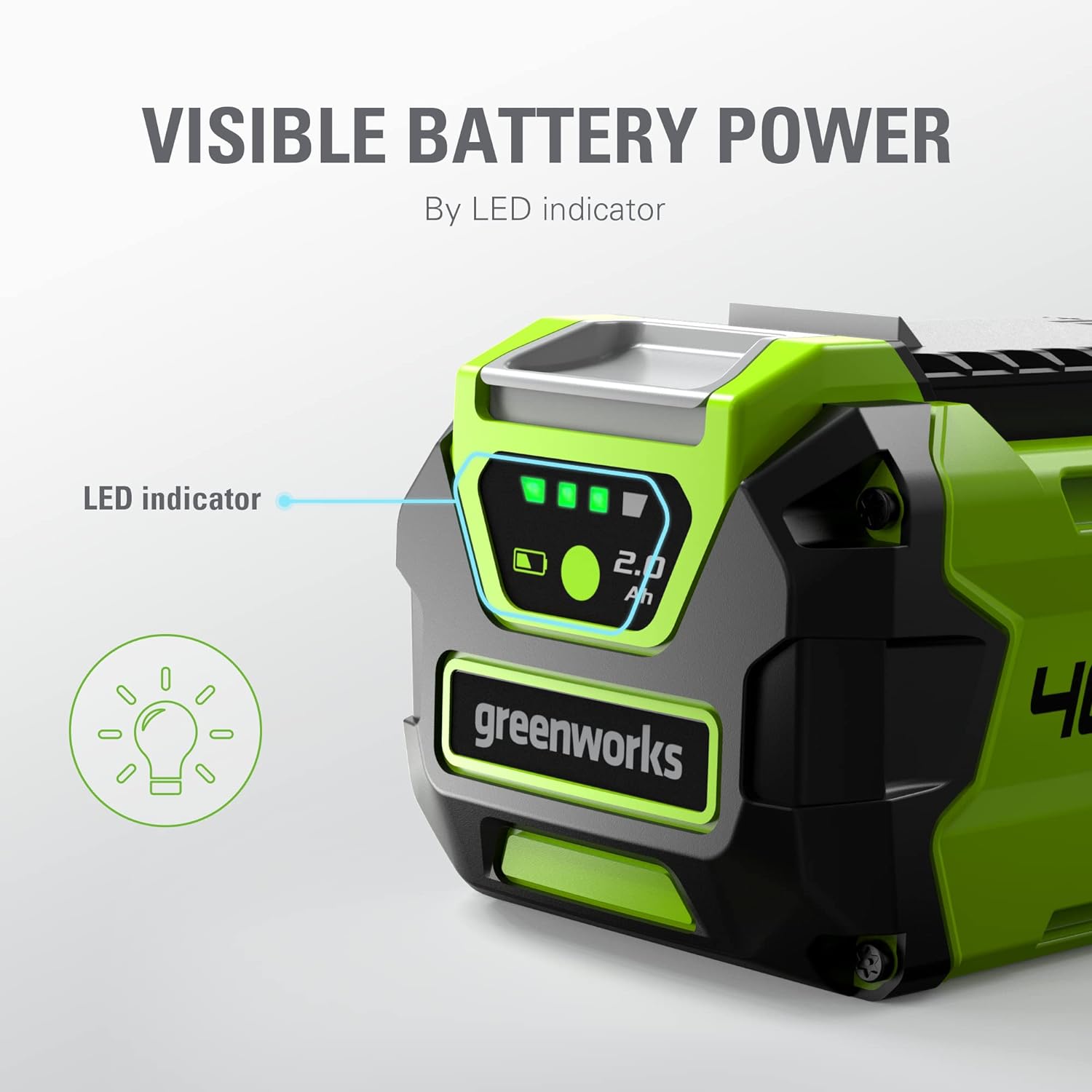Greenworks 40V 2.0Ah Lithium-Ion Battery (Genuine Greenworks Battery \/ 75+ Compatible Tools)