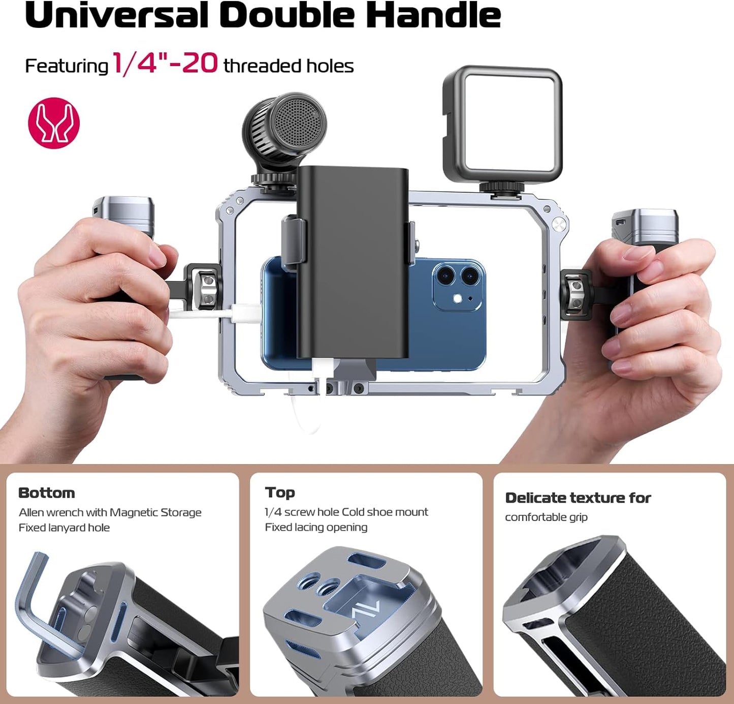 ULANZI Universal Phone Video Rig Kit with Handles, Aluminum Handheld Stabilizer Phone Video Filmmaking Grip for Video Maker Videographer with Cold Shoe for iPhone 14 13 Mini Pro Max 8 Plus