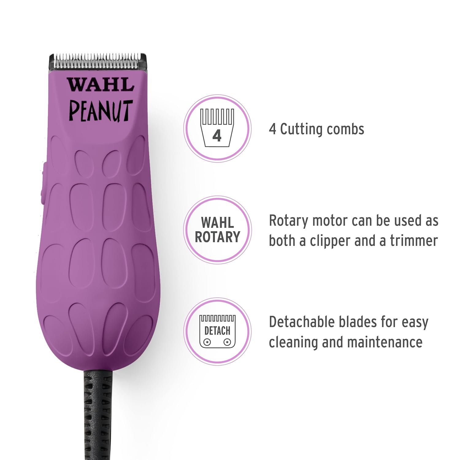 Wahl Professional - Peanut - Professional Beard Trimmer and Hair Clipper Kit - Adjustable Hair Cutting Tool with 4 Guide Combs - Orchid\/Black