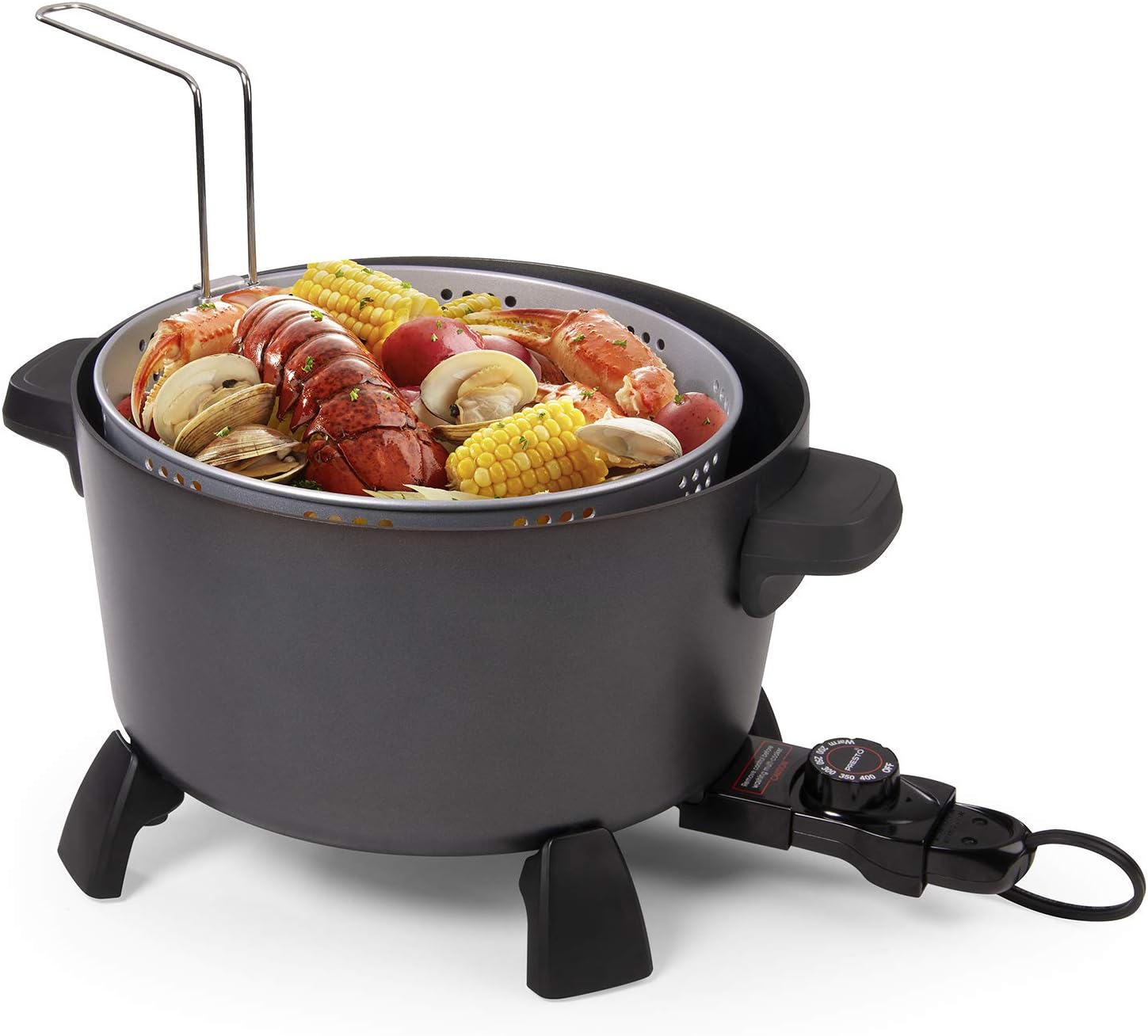 National Presto 10-Quart Kitchen Kettle XL Multi-Cooker, Steamer, Black Deep-Fryer