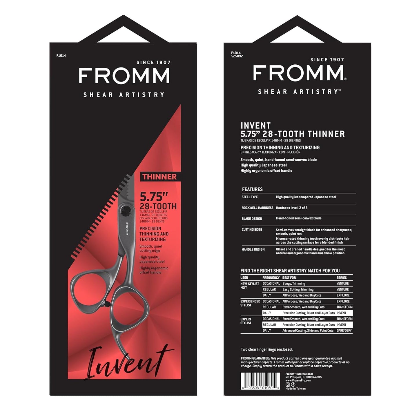 Fromm Professional Invent 5.75" 28-Tooth Precision Hair Thinning & Texturizing Shears for Blunt & Layer Cuts in Gunmetal Japanese Steel Scissors with Semi-Convex Blade for Salon Stylists