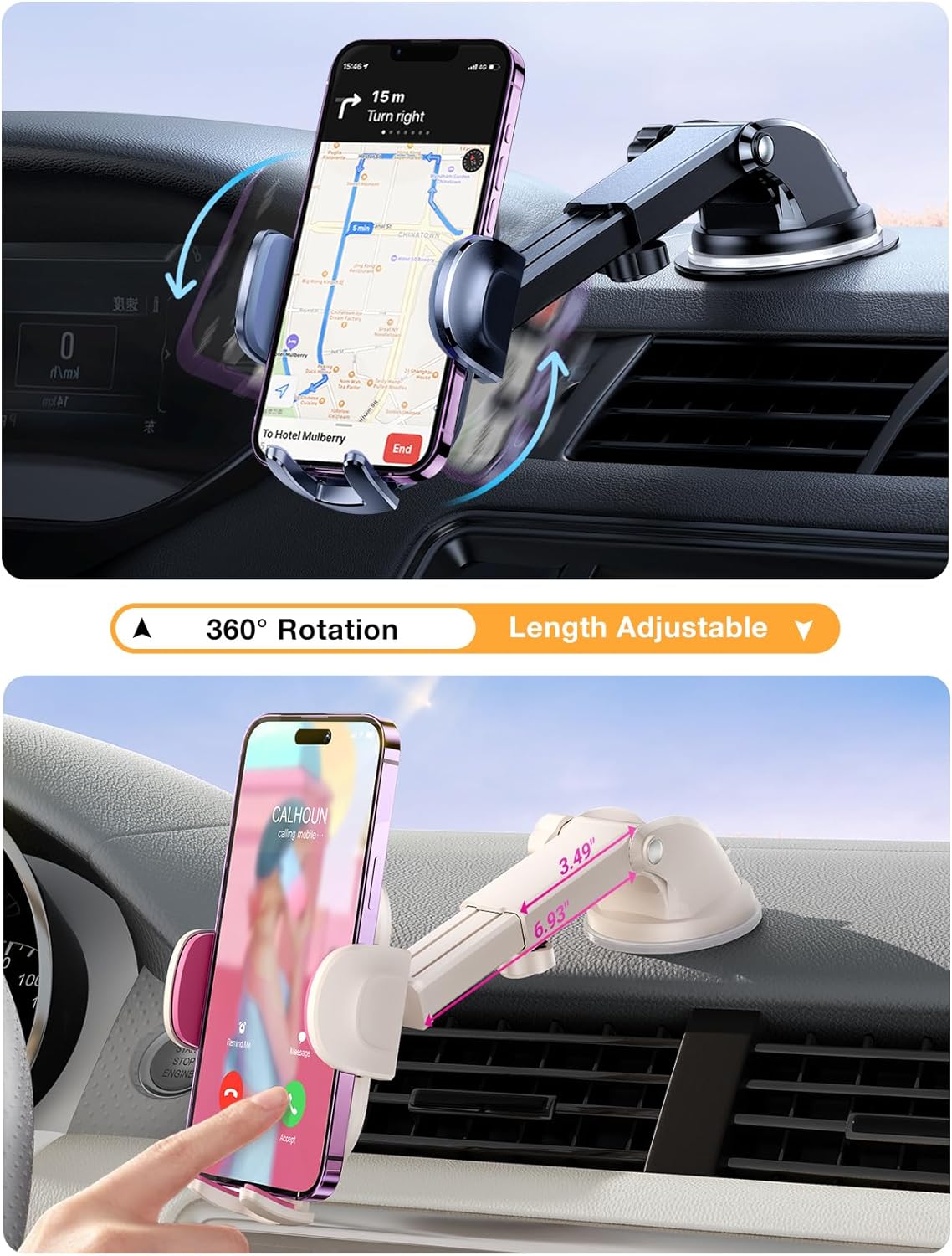 TORRAS Car Phone Holder [Couple & Shield] 3 in 1 Cell Phone Car Mount Dashboard Air Vent Windshield for iPhone 15 14 13 12 Pro Max Samsung Galaxy S24 Valentine's Day Gifts