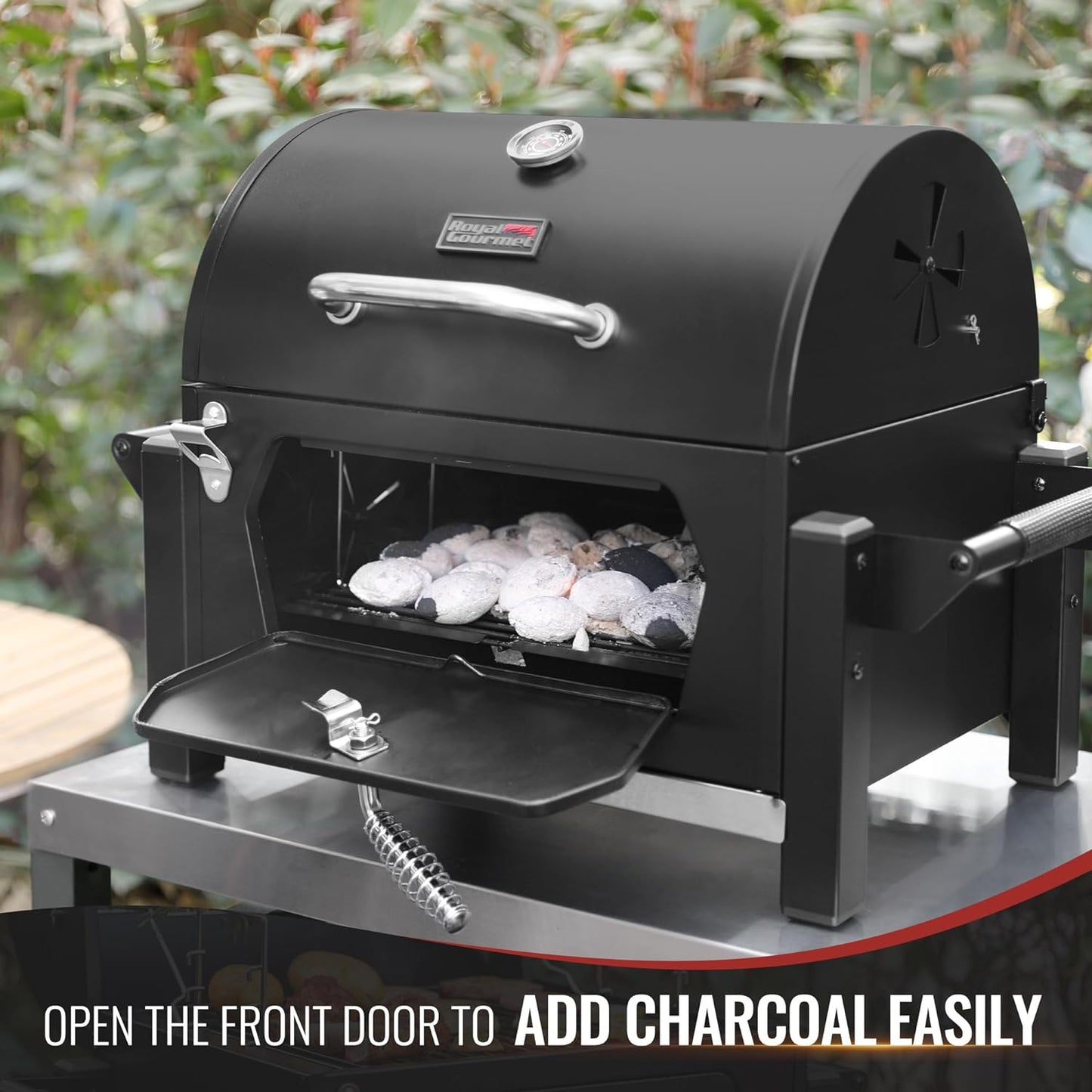 Royal Gourmet CD1519 Portable Charcoal Grill with Two Side Handles, Compact Outdoor Tabletop Charcoal Grill with Bottle Opener, for Travel Picnic Tailgate and Campsite BBQ Cooking, Black