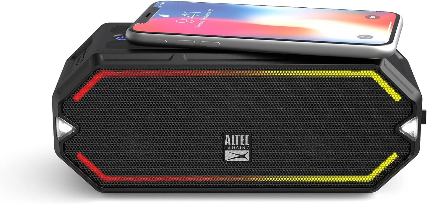 Altec Lansing HydraBlast Wireless Portable Bluetooth Speaker, IP67 Waterproof for Parties, USB C Rechargeable Outdoor Speakers with Built in Phone Charger and LED Lights, 20 Hour Playtime