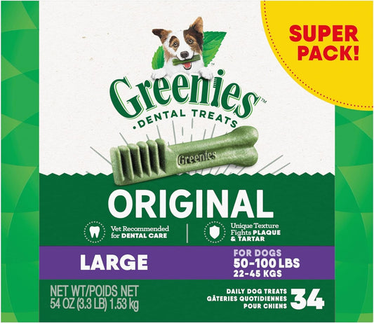Greenies Original Large Natural Dental Care Dog Treats, 54 oz. Pack (34 Treats)