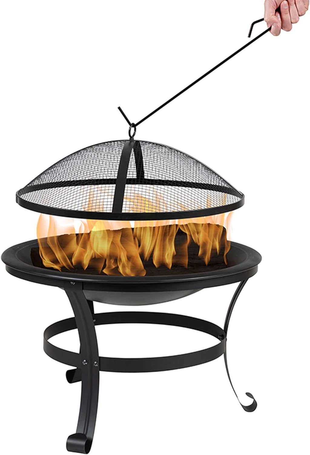 Flash Furniture Chelton 22" Round Wood Burning Firepit with Mesh Spark Screen and Poker , Black