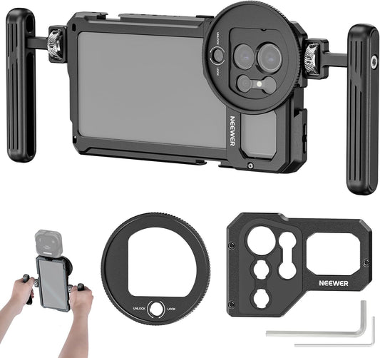NEEWER Galaxy S23 Ultra Phone Cage Video Rig with Dual Side Handles, 67mm Threaded Filter Adapter, 17mm & M Mount Lens Backplates, Phone Stabilizer for Video Recording Filmmaking, PA021+PA033