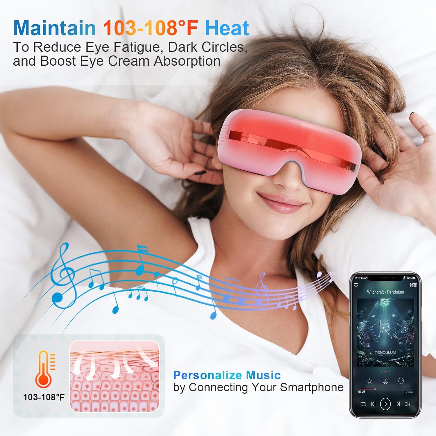 klobela FSA HSA Eligible Eye Massager with Heat for Migraines with Compression and Music, Rechargeable Smart Eye Mask Massager Reduce Eye Strain Dry Eye Improve Sleep, Ideal Gift for Men/Women