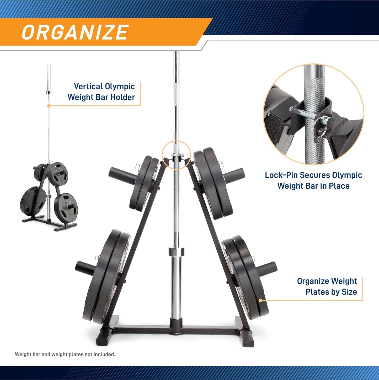 Marcy Home Gym A-frame Organizer for 2-Inch Olympic Weight Plates and Bar, 300 lbs Capacity PT-5740