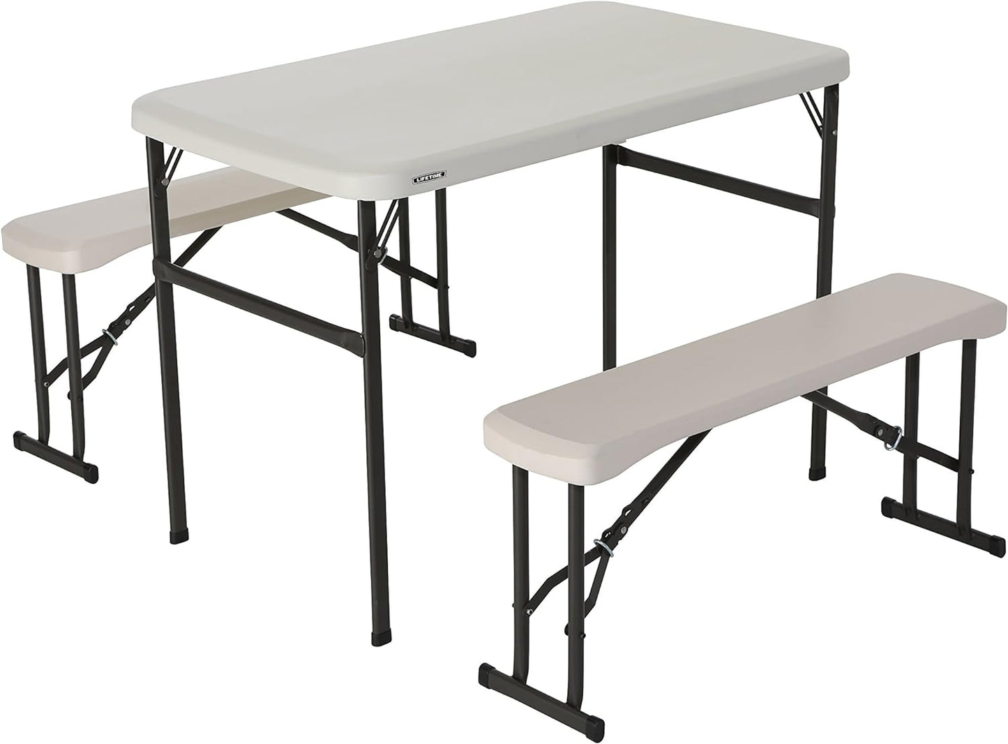 LIFETIME 80373 Portable Folding Camping RV Picnic Table and Bench Set, Almond