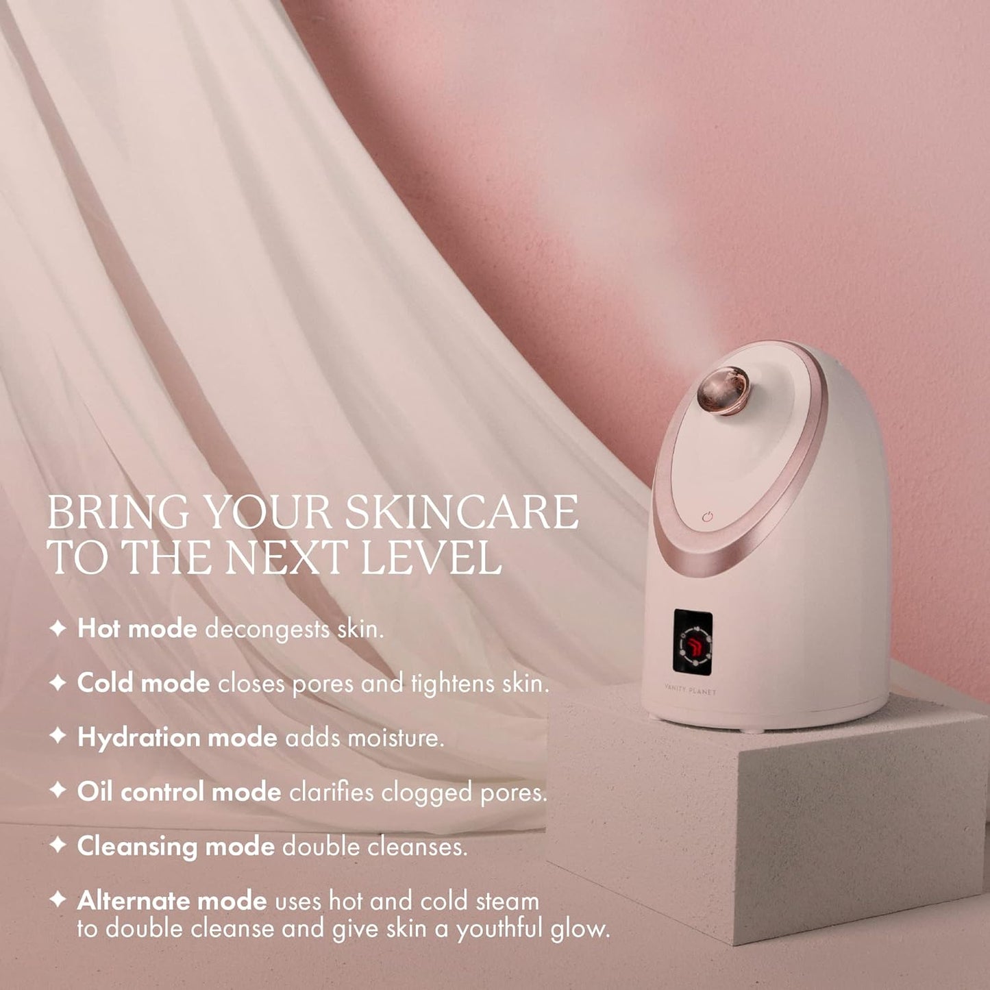 Senia Hot and Cold Facial Steamer by Vanity Planet - Detoxifying Aromatherapy Facial Steamer with Smart Steam Technology - Unclog Pores & Blackheads Cleaner Detoxifies, Cleanses & Moisturizes Skin