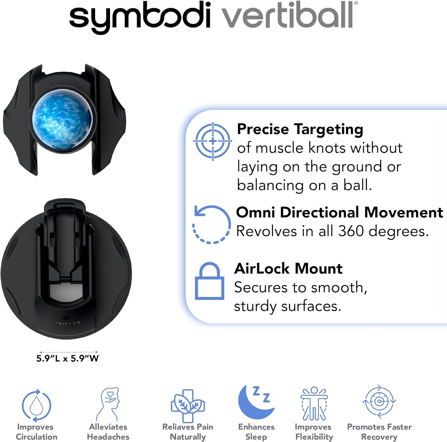 Symbodi Vertiball Mountable Muscle Massage Ball for Pain Relief, Trigger Point Ball Self Massager for Full Body Sore Muscle Recovery, Knots, and Massage Therapy (FSA\/HSA Eligible)