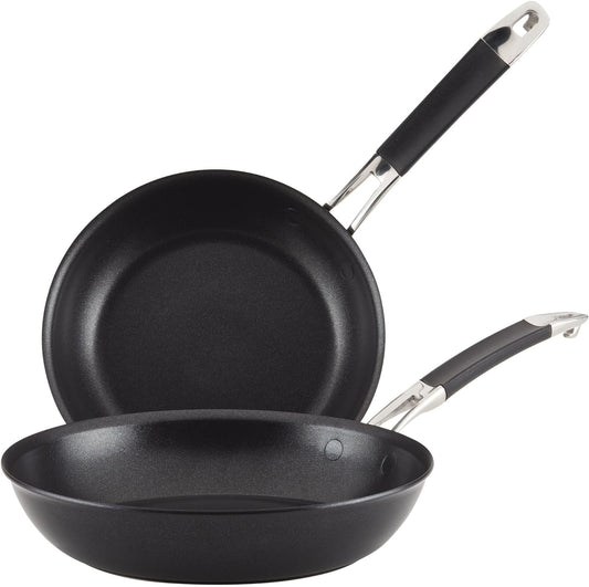 Anolon Smart Stack Hard Anodized Nonstick Frying Pan Set \/ Skillet Set - 8.5 Inch and 10 Inch, Black