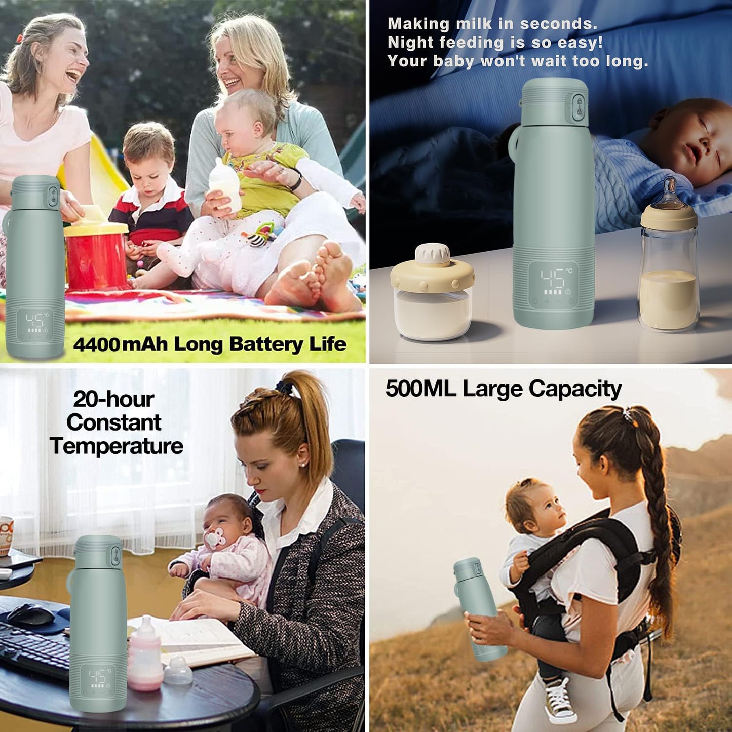 Cozytots Portable Bottle Warmer for Water Baby Milk Formula, 17 Ounce, Cordless Travel Car Bottle Warmer, USB Fast Charging, Baby Bottle Warmer Thermos Cup On The Go, 500ML