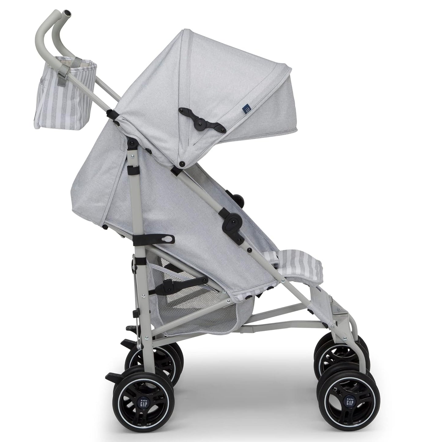 babyGap Classic Stroller - Lightweight Stroller with Recline, Extendable Sun Visors & Compact Fold - Made with Sustainable Materials, Grey Stripes