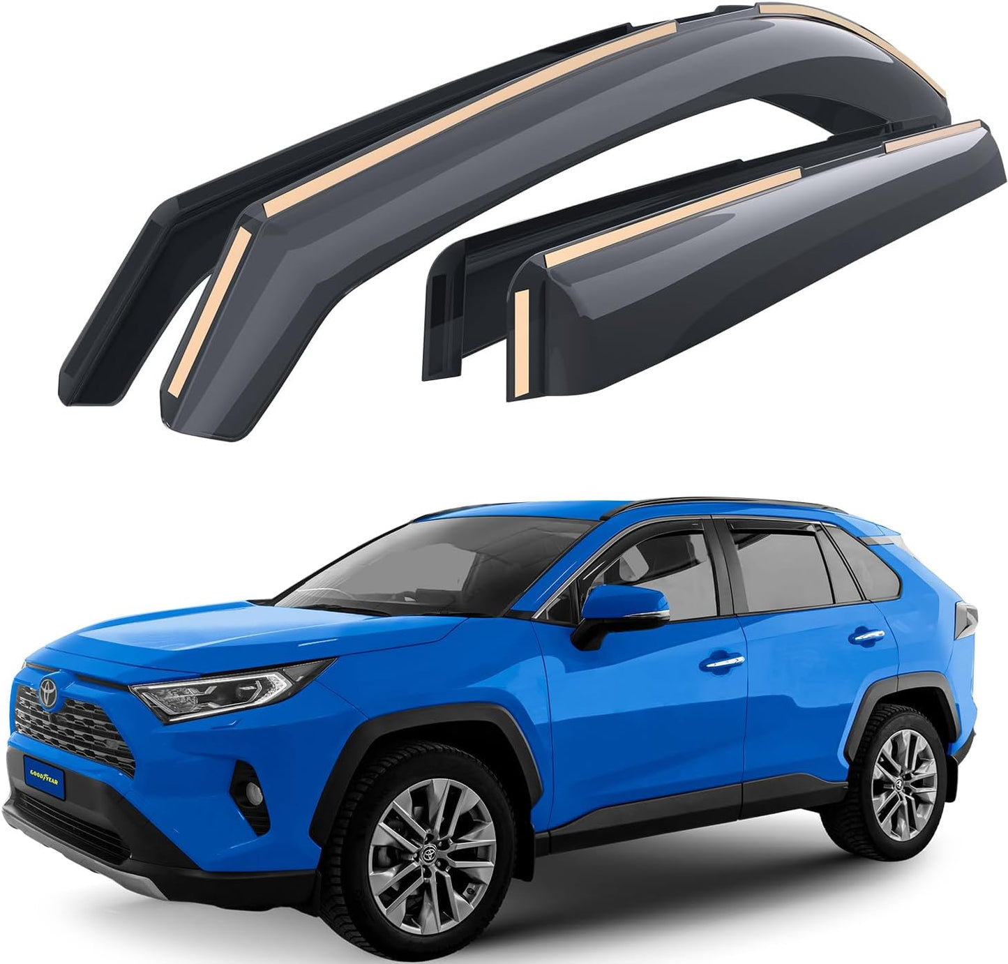 Goodyear Shatterproof in-Channel Window Deflectors for Toyota RAV4 2019-2024, Rain Guards, Window Visors for Cars, Vent Deflector, Car Accessories, 4 pcs - GY007883
