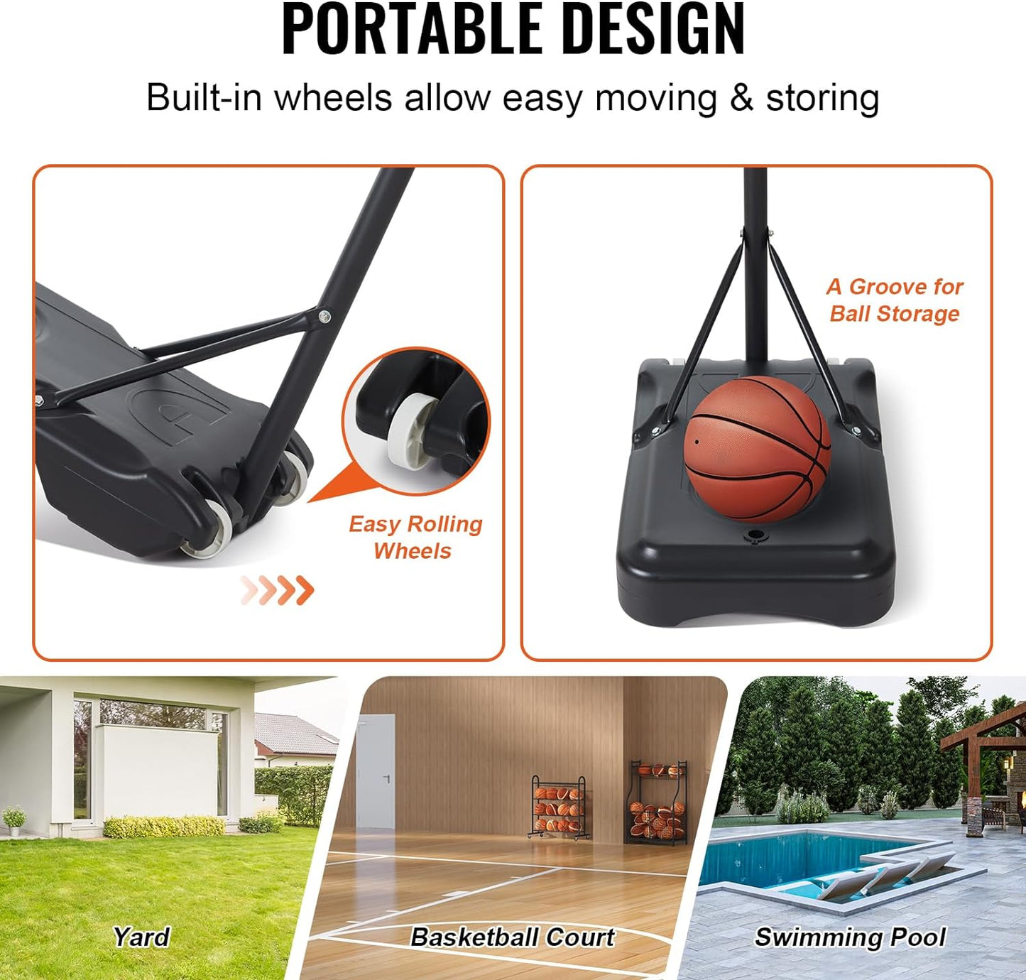 Vevor Kids Basketball Hoop Outdoor 5-7 ft Adjustable, Portable Basketball Hoops & Goals for Kids/Teenagers/Youth in Backyard/Driveway/Indoor, with Wheels, Stand, PC Backboard,and Fillable Base