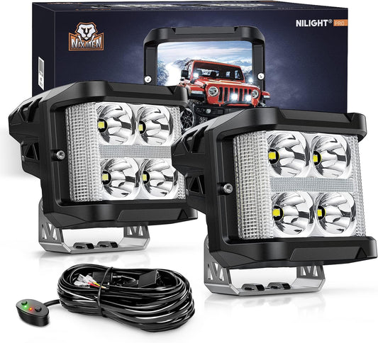 Nilight Side Shooter LED Light Pods with DRL, 4 Inch 26W Spot Flood Combo LED Cubes Light w/ 16AWG Wiring Kit for Fog Light Driving Light Auxiliary Light on Truck ATV UTV, 5 Years Warranty White
