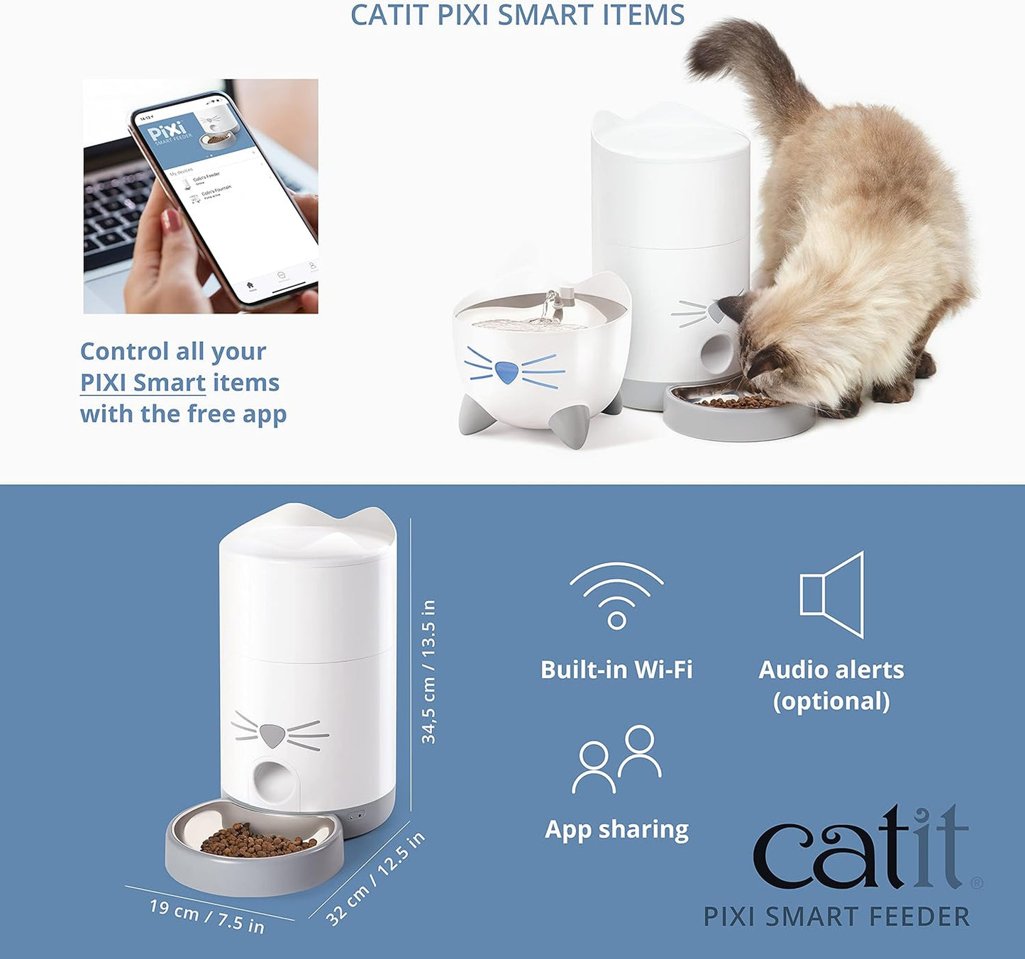 Catit PIXI Smart Feeder – Automatic and Customizable Feeding Schedule with App Support, White