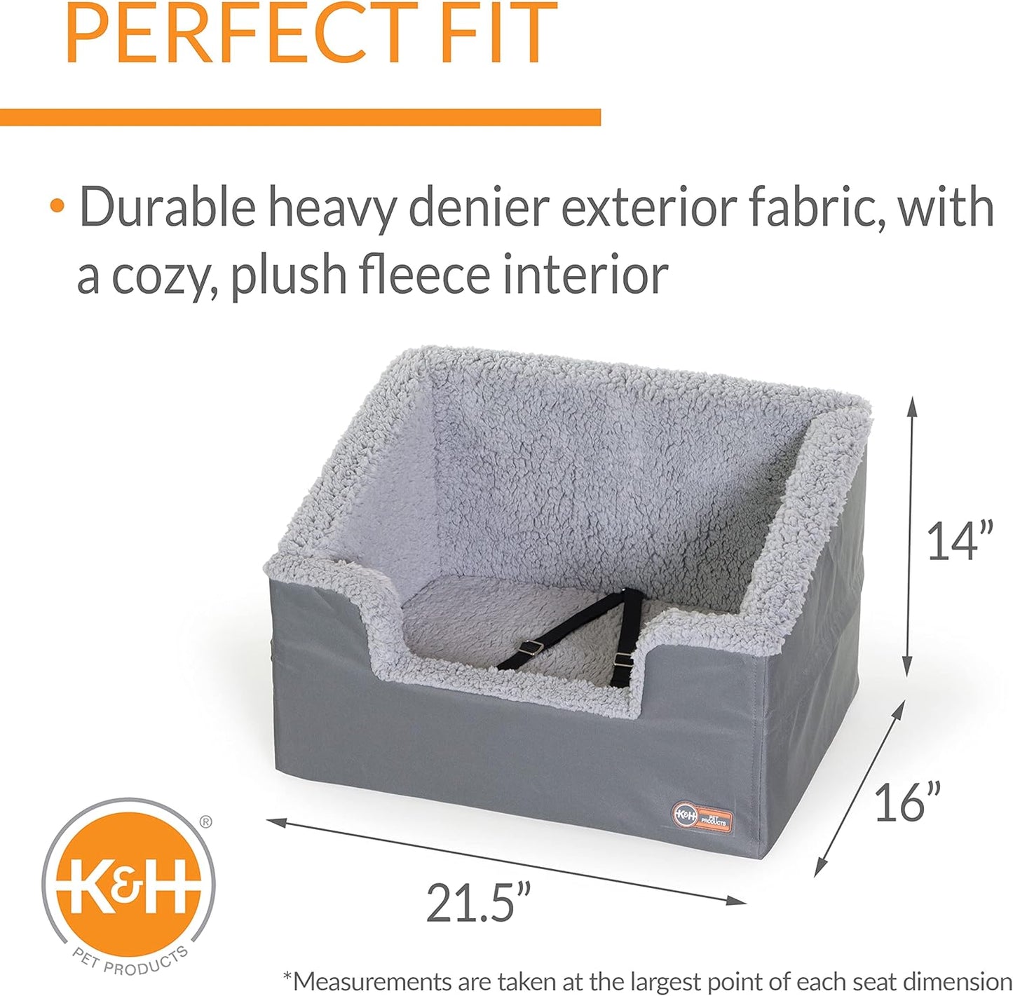 K&H Pet Products Rectangle Bucket Booster Pet Seat - Dog Booster Seat Car Seat for Dogs & Cats Collapsible Rectangle Gray\/Gray Large