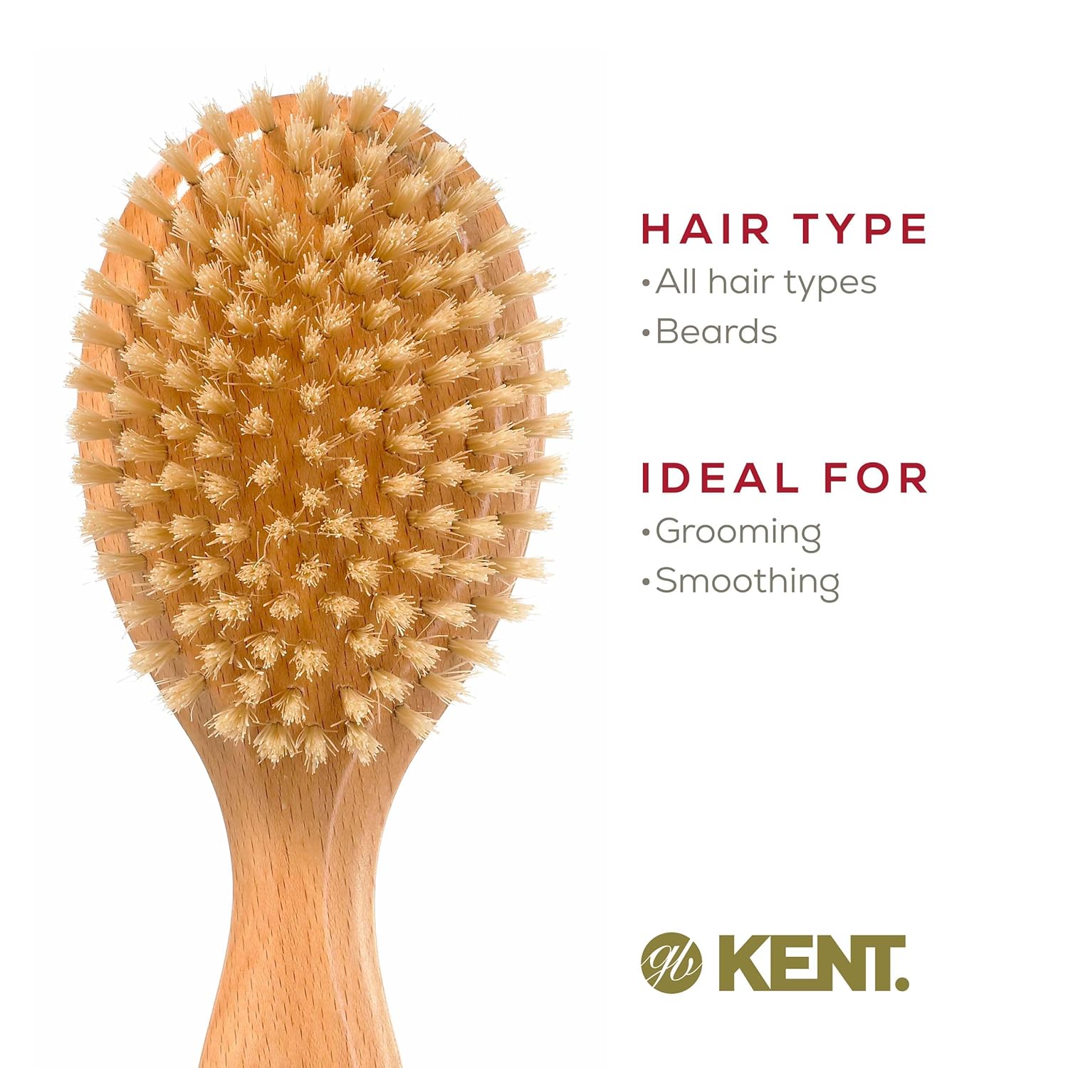 Kent OG3 Finest Men's Hair Brush and Facial Brush for Beard Care - 100% Natural White Boar Bristle Brush for Mens Grooming, Scalp Brush, 360 Wave, and Beard Straightener For Men's Hair Care