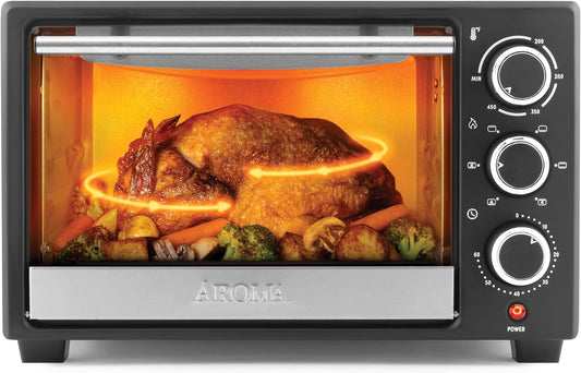 AROMA® Turbo 6-in-1 Countertop Convection Oven, Toaster Oven, and Roaster Oven with Circulating 450-Degree Heat （ABT-316B）, Black