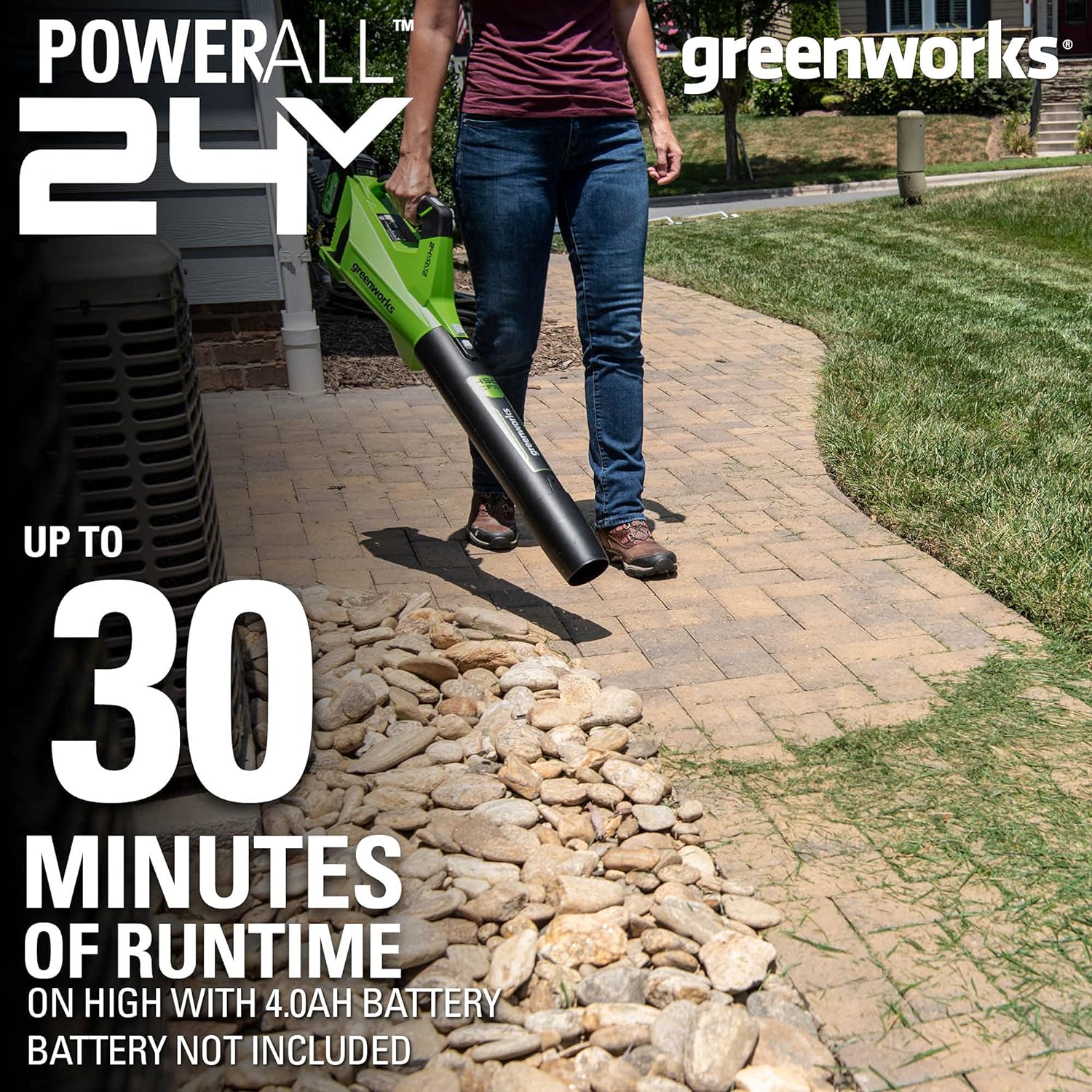 Greenworks 24V (110 MPH \/ 450 CFM \/ 125+ Compatible Tools) Cordless Brushless Axial Leaf Blower, Tool Only