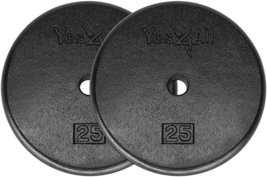 Yes4All Standard 1" Cast Iron Weight Plate - Ideal for Strength Training - Multiple Weight: 5LB to 25LB (Set of 2)