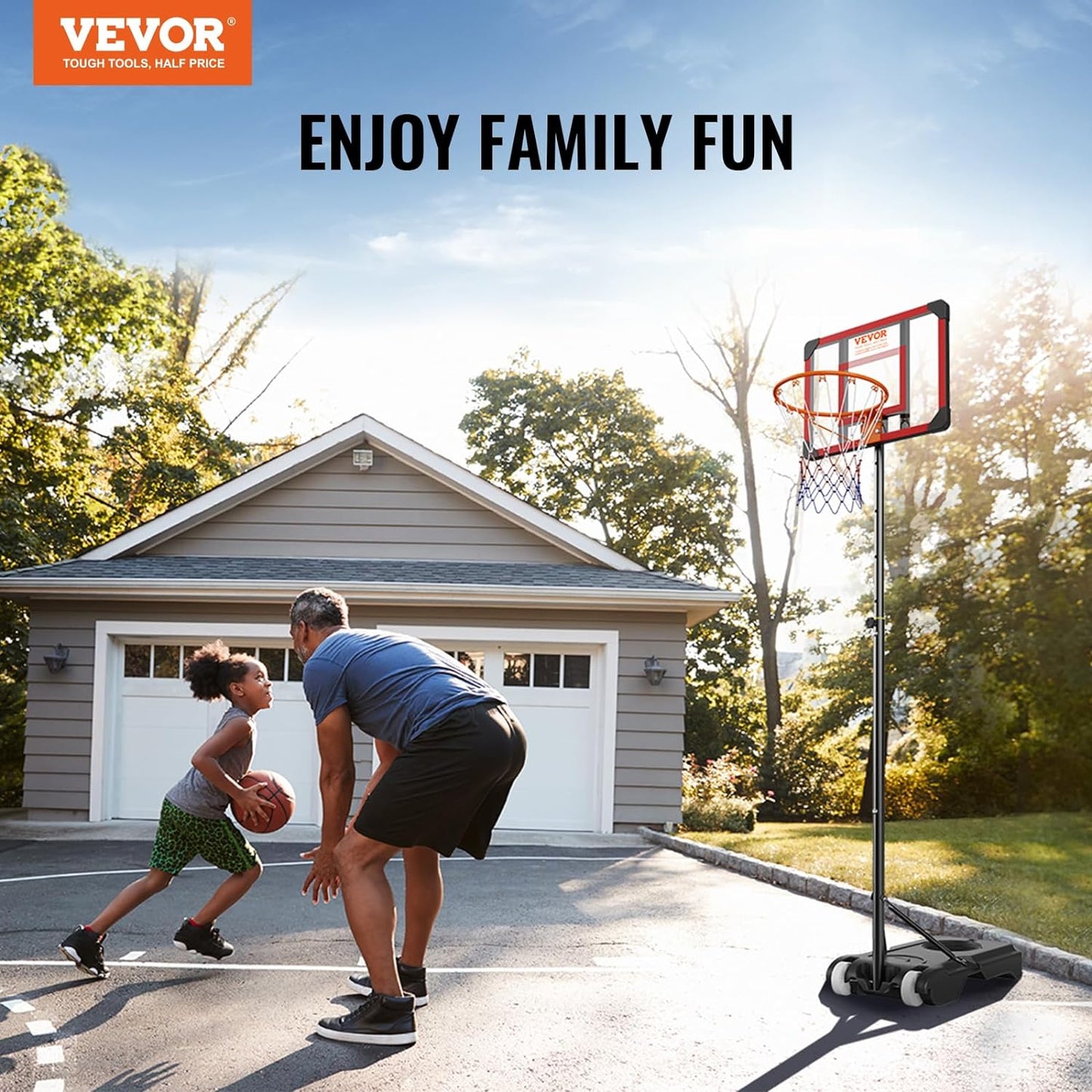 Vevor Kids Basketball Hoop Outdoor 5-7 ft Adjustable, Portable Basketball Hoops & Goals for Kids/Teenagers/Youth in Backyard/Driveway/Indoor, with Wheels, Stand, PC Backboard,and Fillable Base