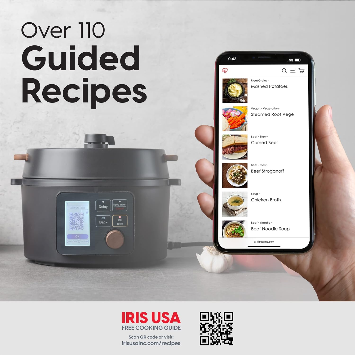 IRIS USA Pressure Rice Cooker Japanese 3 Qt. and 8-in-1 Electric Pressure Cooker, Slow Cooker, Rice Cooker, Steamer, Sear & Sauté, for 2-3 People with Over 110 Pre-Programmed Recipes, Black