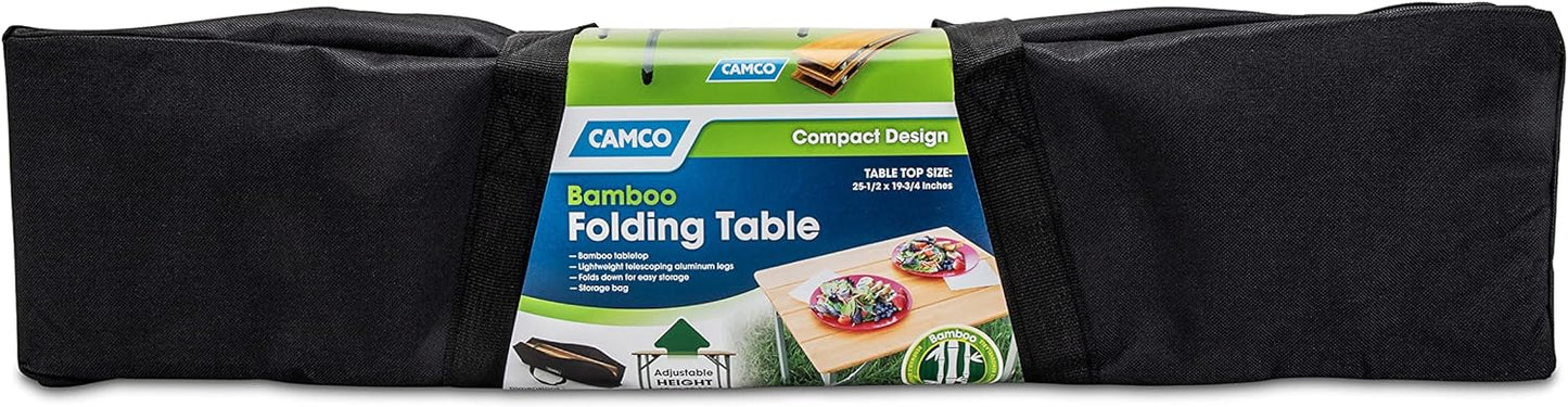 Camco Folding Bamboo Table with Aluminum Legs | Natural Bamboo Top | Lightweight for Added Portability (51895)