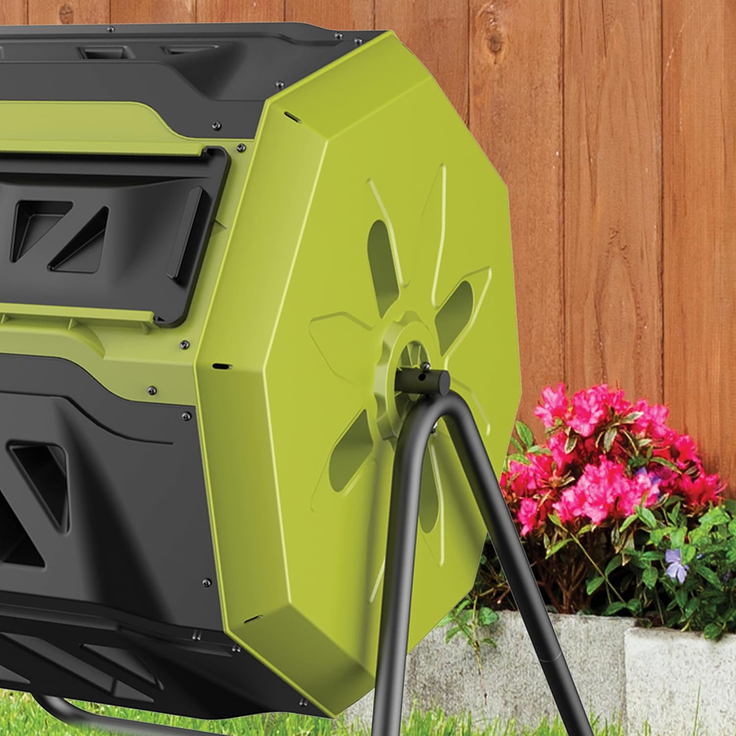 Sun Joe SJ-CMPS1 All-Season Outdoor Tumbling Composter, Dual Sliding Chamber, 42-Gallon, 2-10 Weeks, BPA-Free Material
