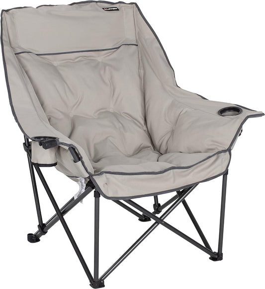 Lippert Big Bear Padded Camping Chair with 400-lb. Weight Capacity, Carry Bag, Durable Mesh Fabrics, High-Loft Cushioning, Dual Cupholders, Stemmed Wine Glass Holder (Sand) - 2021010667