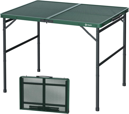 VILLEY Grill Table, 3ft Folding Camping Table with Aluminum Adjustable Legs, Portable Lightweight Camp Table for Beach Picnics and Outdoor Cooking