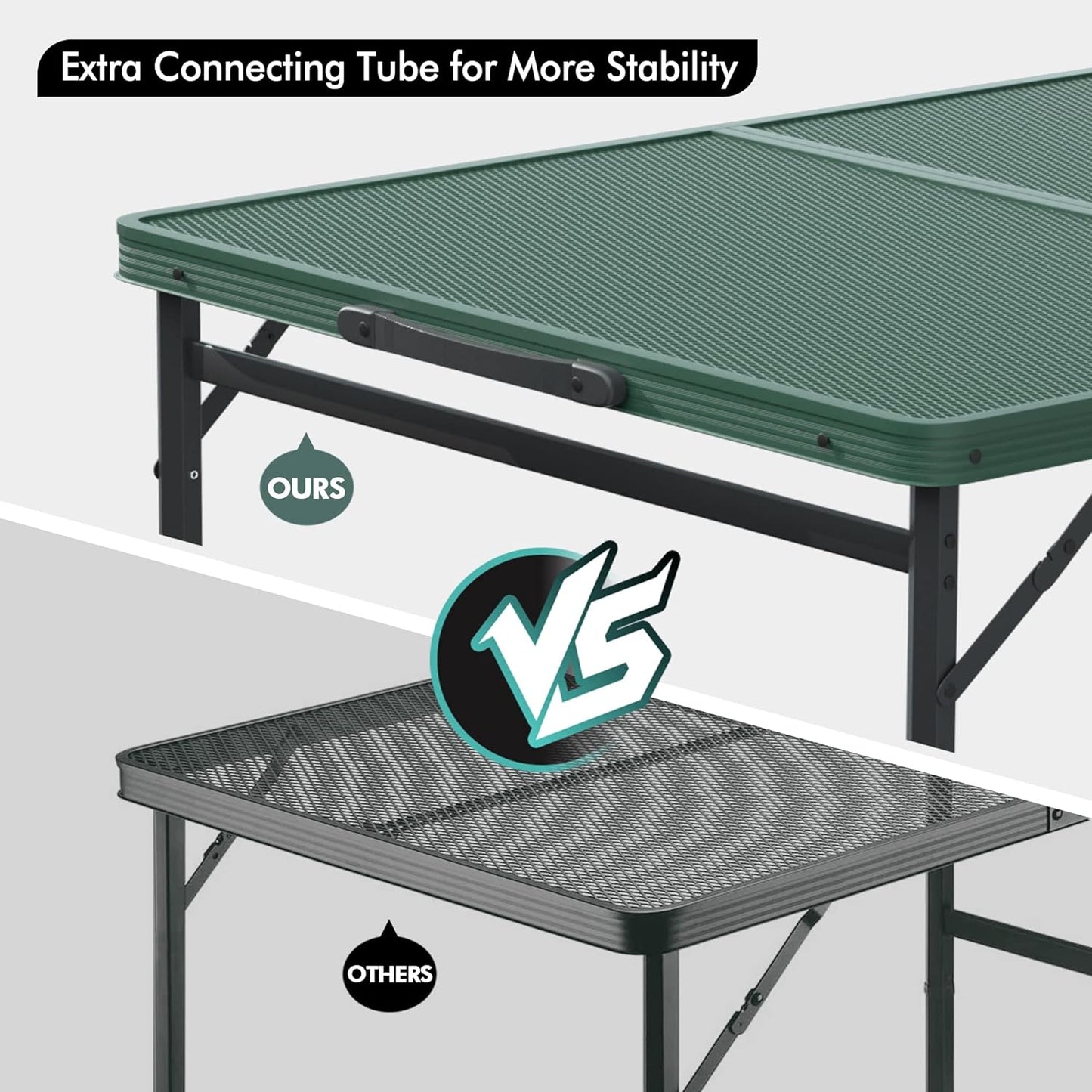 VILLEY Grill Table, 3ft Folding Camping Table with Aluminum Adjustable Legs, Portable Lightweight Camp Table for Beach Picnics and Outdoor Cooking