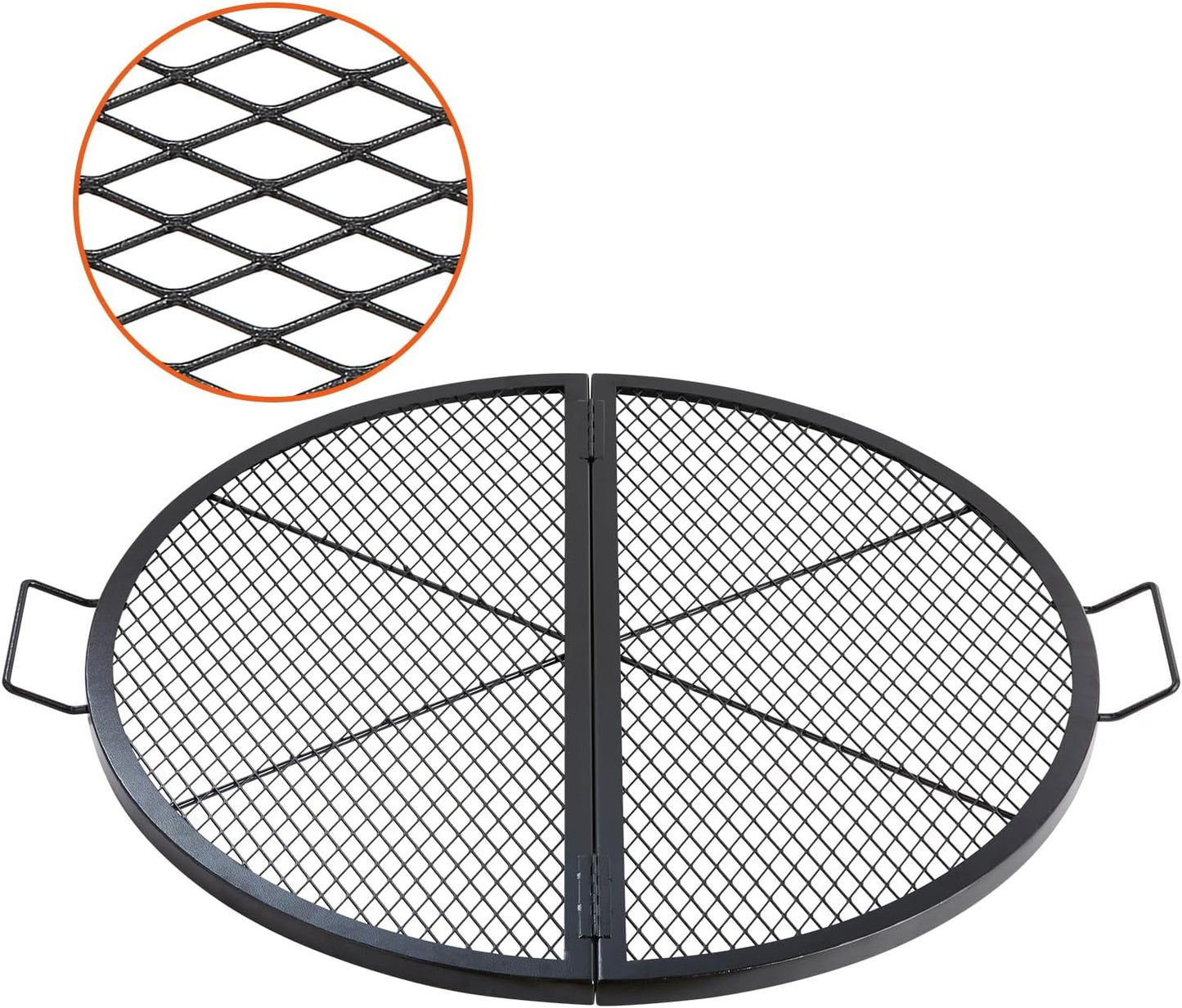 VEVOR Fire Pit Cooking Grill Grate 36 Inch, Foldable Round Cooking Rack, Heavy Duty X-Marks Campfire BBQ Grill with Portable Handle & Support Wire for Outdoor Picnic Party & Gathering, Black
