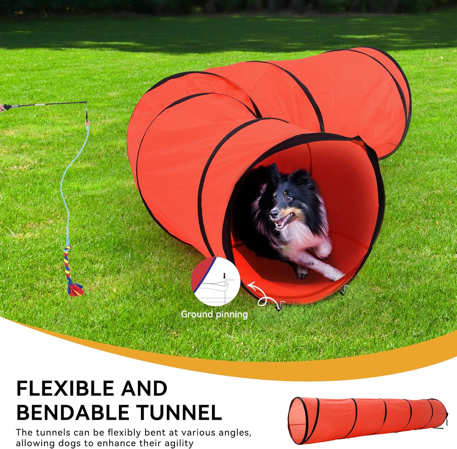 YITAHOME Dog Agility Equipments, Includes Flirt Pole Toy, 3 Flying Discs, 1 Agility Tunnel, 2 Jumps, 6 Weave Poles, Pause Box, Agility Course Set for Backyard, Indoor, Outdoor