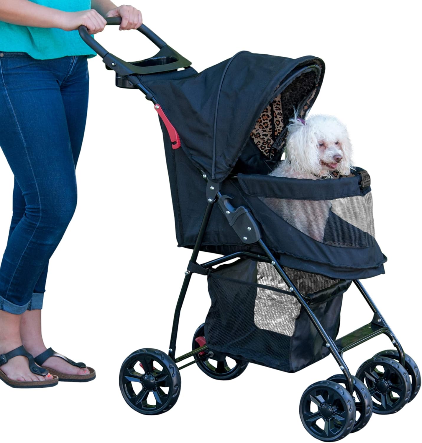 Pet Gear No-Zip Happy Trails Lite Pet Stroller for Cats\/Dogs, Zipperless Entry, Easy Fold with Removable Liner, Safety Tether, Storage Basket + Cup Holder, 4 Colors
