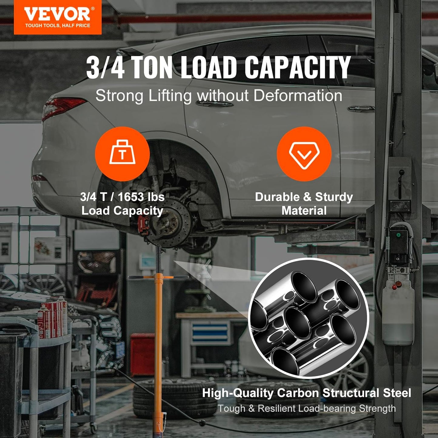 VEVOR SJS-10 Underhoist, Lifting from 38.4" to 74.8" 3\/4 Ton Capacity Under Hoist Jack Stand, Bearing Mounted Spin Handle, Two Wheels, Self-Locking Threaded Screw, Support Vehicle Components, Orange