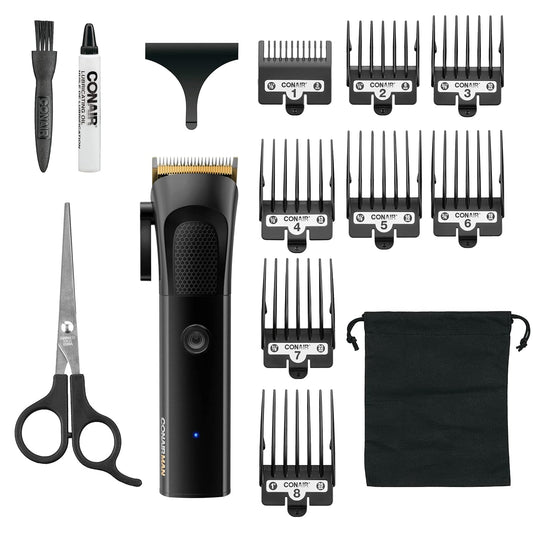 ConairMAN Hair Clippers for Men, 15-Piece Home Hair Cutting Kit with Cordless High Performance MetalCraft Clipper