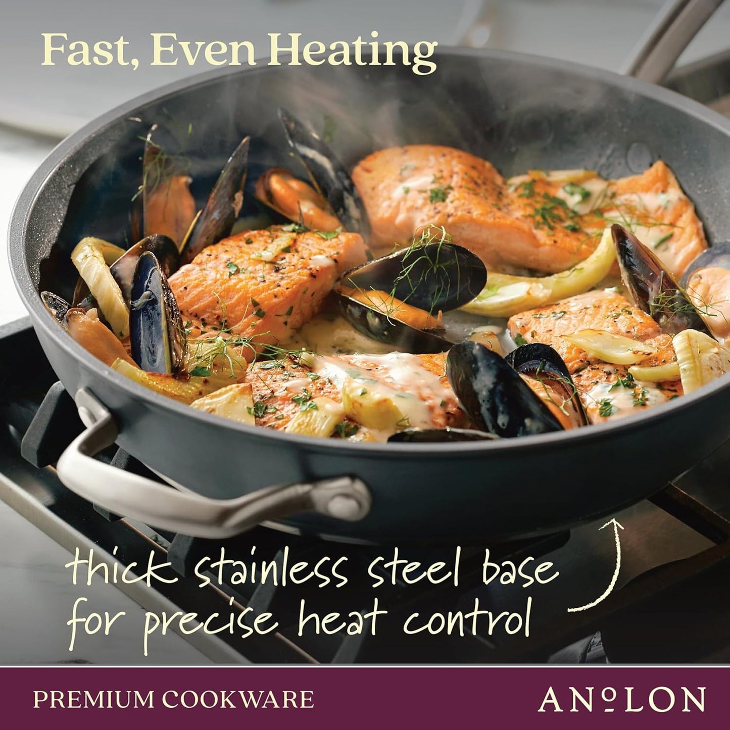 Anolon Accolade Forged Hard Anodized Nonstick Wok \/ Stir Fry Pan with Lid, 13.5 Inch - Moonstone Gray