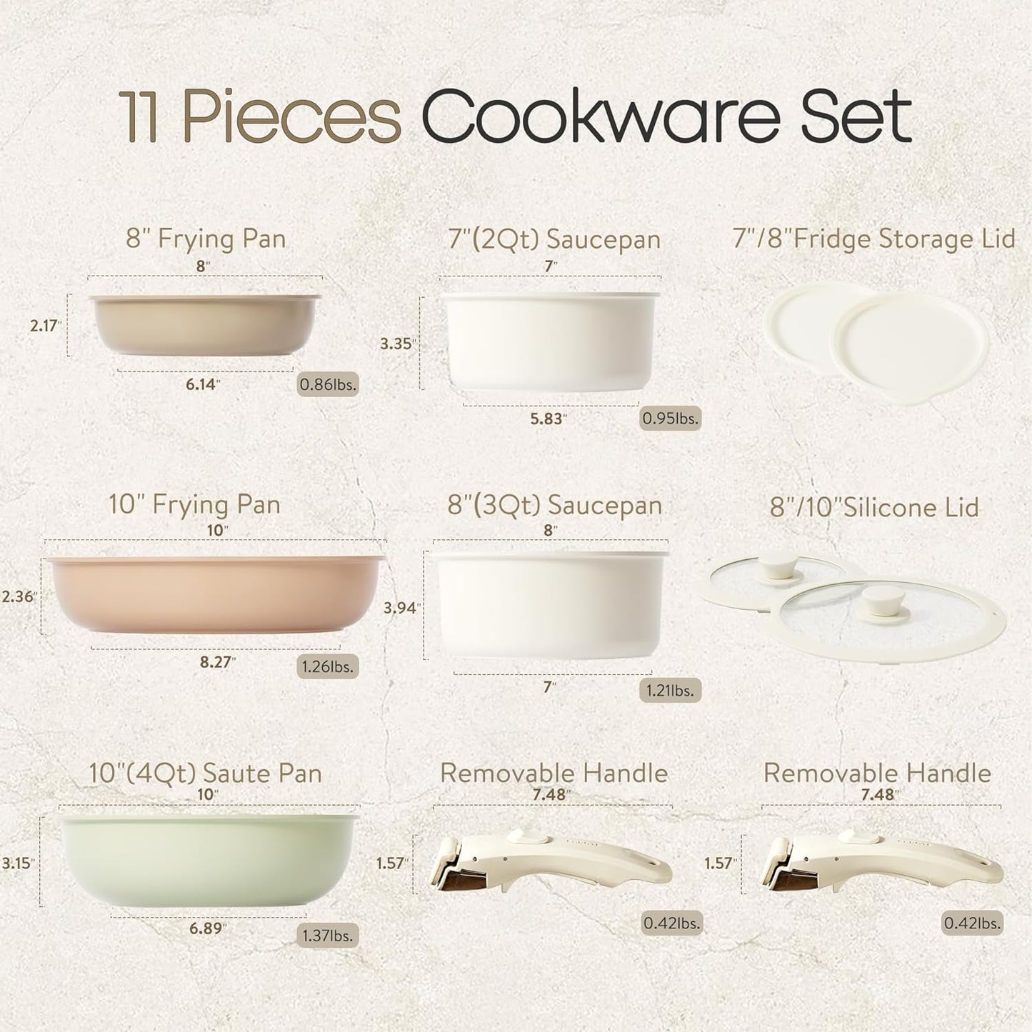 CAROTE 11pcs Pots and Pans Set, Nonstick Kitchen Cookware Sets with Detachable Handles, Induction Cookware, Pans for Cooking, Cooking Pot