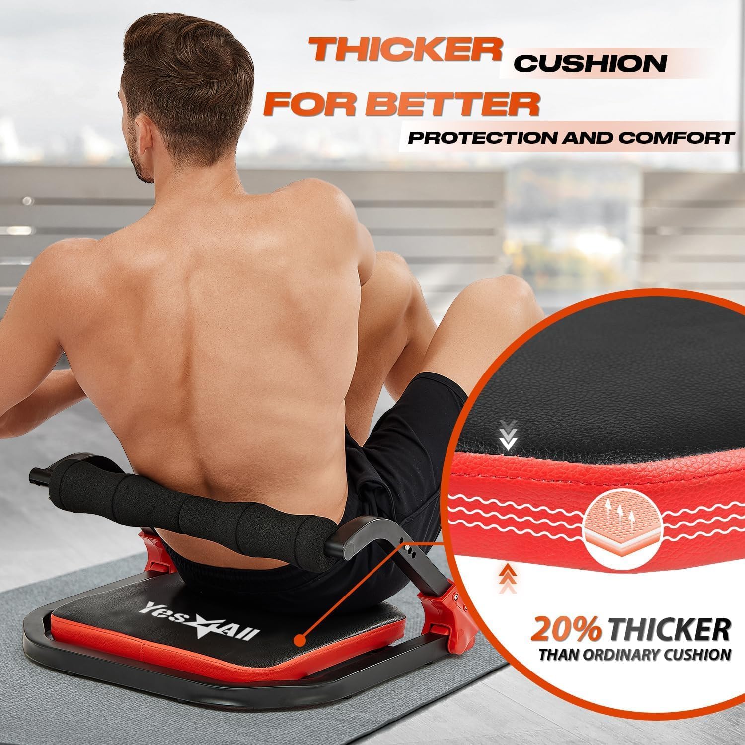 Yes4All Ab Crunch Machine For Total Body & Core Abdominal, Situp Lockable With Ergonomic Foam Handle & 2 Resistance Bands