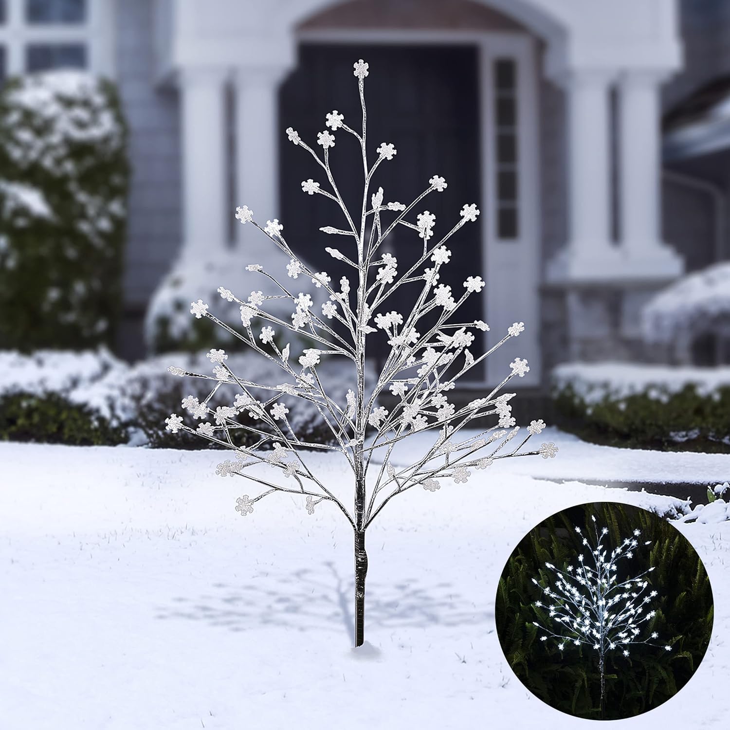 Alpine Corporation 58" H Indoor/Outdoor Frosty Christmas Snowflake Tree with LED Lights