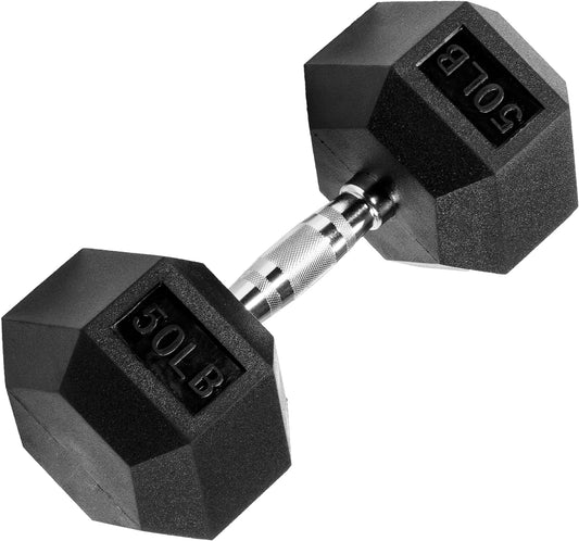 Signature Fitness Rubber Coated Hex Dumbbell Weight Set and Storage Rack, Multiple Packages