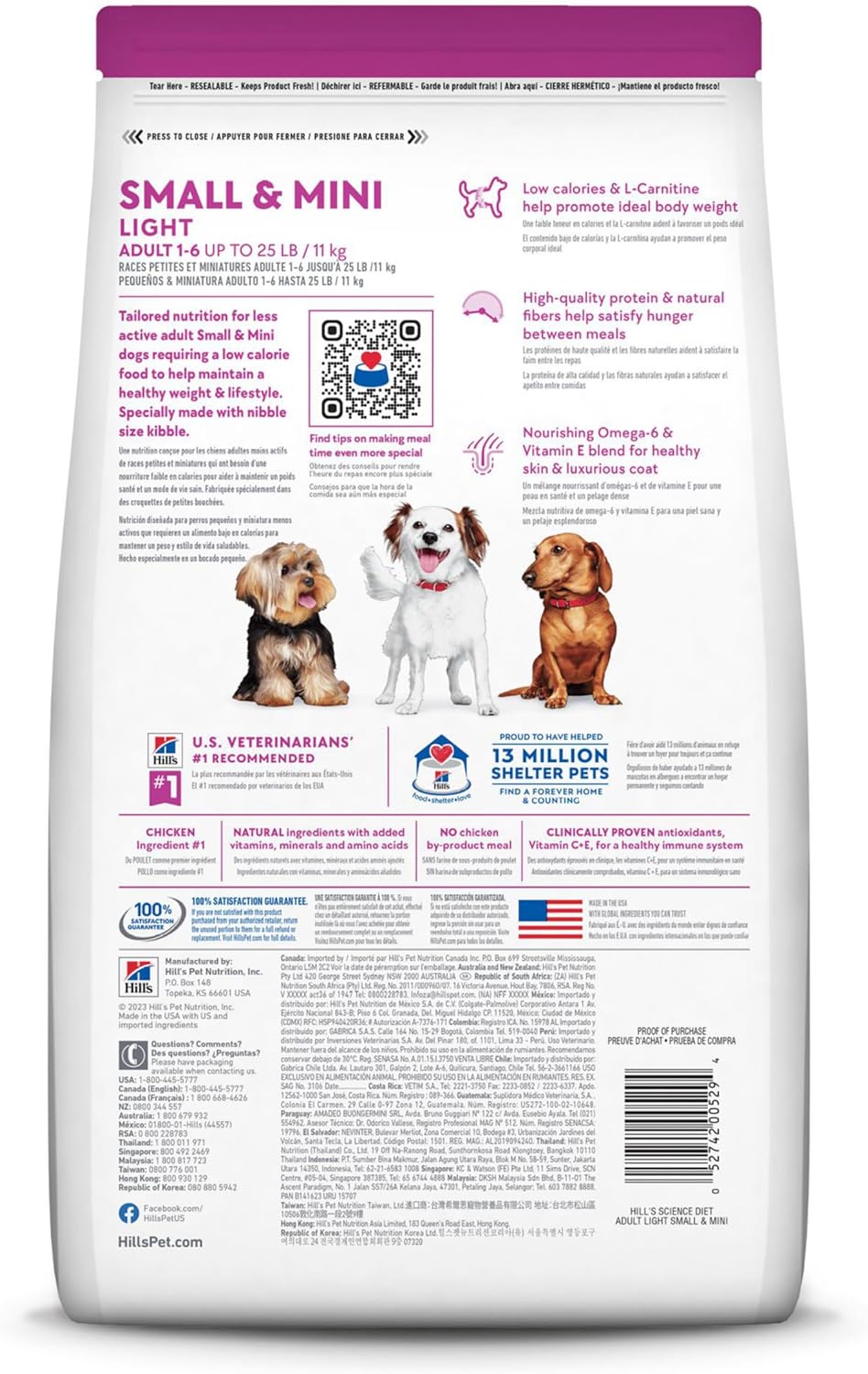 Hill's Science Diet Dry Dog Food, Adult, Light, Small Paws, Chicken Meal & Barley Recipe, 15.5 lb. Bag