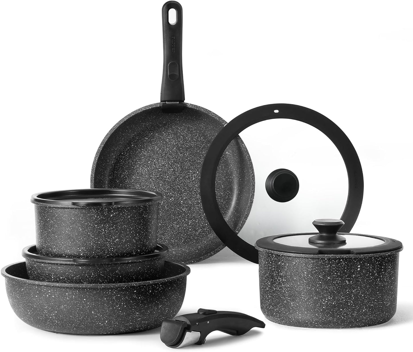 CAROTE 12pcs Pots and Pans Set, Nonstick Cookware Set Detachable Handle, Induction Kitchen Cookware Sets Non Stick with Removable Handle, RV Cookware Set, Oven Safe